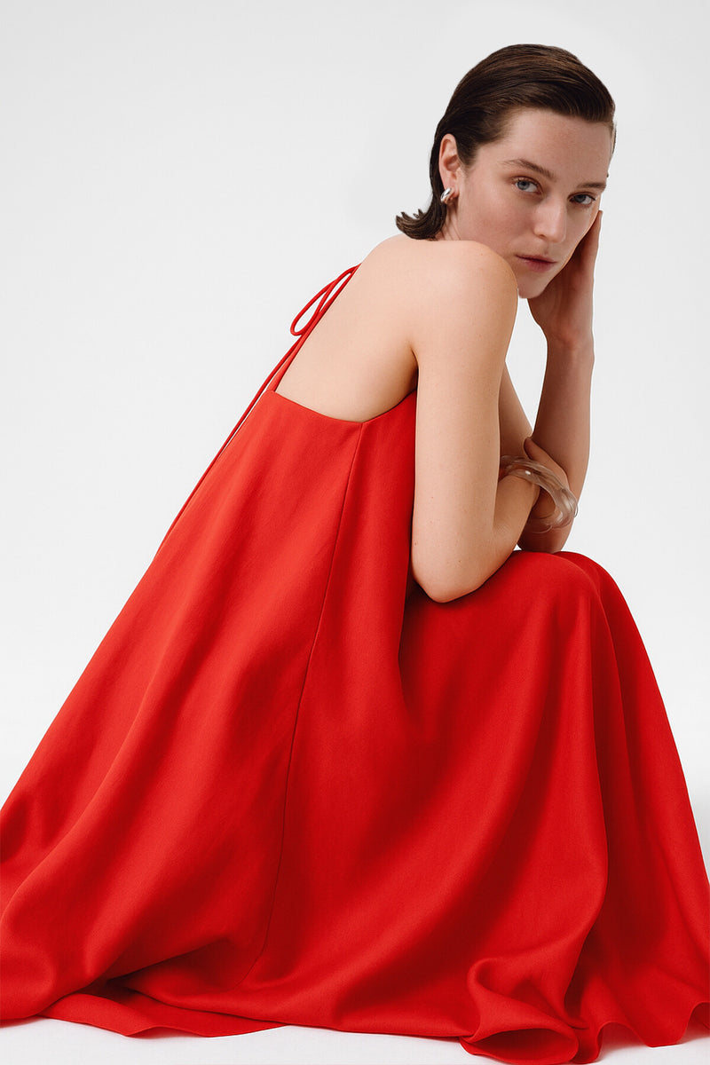 Pomegranate Flower Thin-Strap V-Neck Long Dress