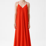Pomegranate Flower Thin-Strap V-Neck Long Dress