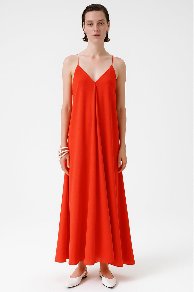 Pomegranate Flower Thin-Strap V-Neck Long Dress
