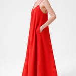 Pomegranate Flower Thin-Strap V-Neck Long Dress