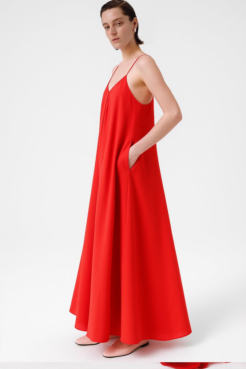 Pomegranate Flower Thin-Strap V-Neck Long Dress