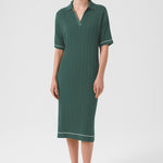 Oil Green Shirt Collar Ribbed Dress