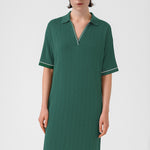 Oil Green Shirt Collar Ribbed Dress