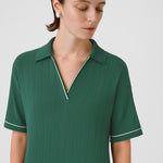 Oil Green Shirt Collar Ribbed Dress