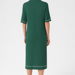 Oil Green Shirt Collar Ribbed Dress