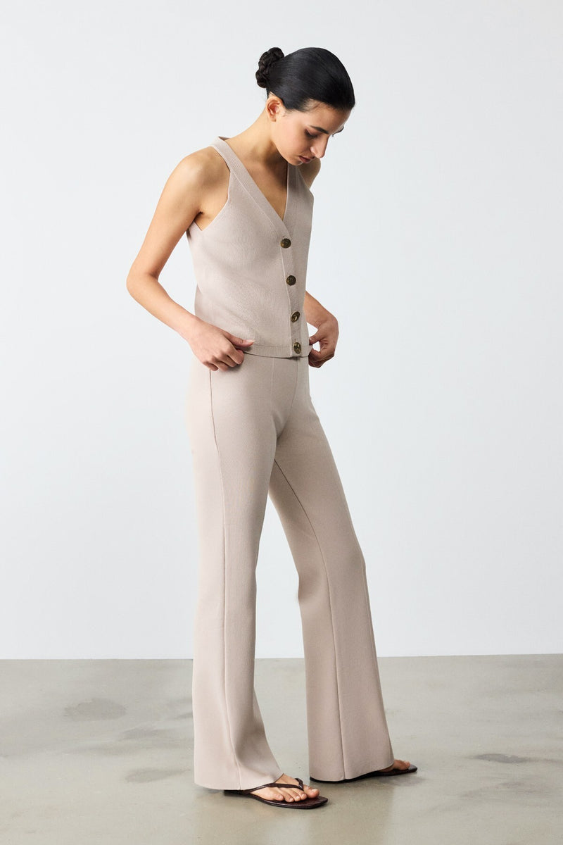 Ribbed Spanish Cuff Beige Women's Pants