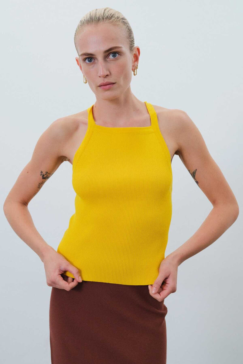 Yellow Cross-Strap Women's Athletic Top