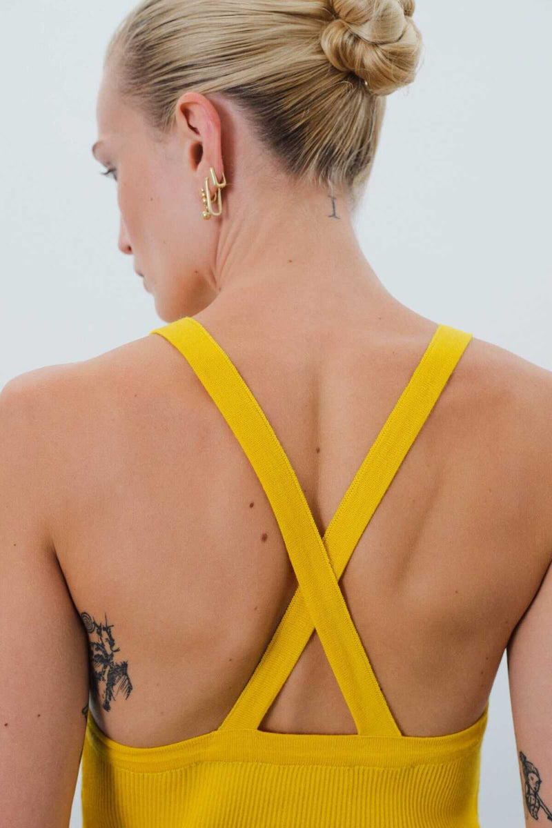 Yellow Cross-Strap Women's Athletic Top