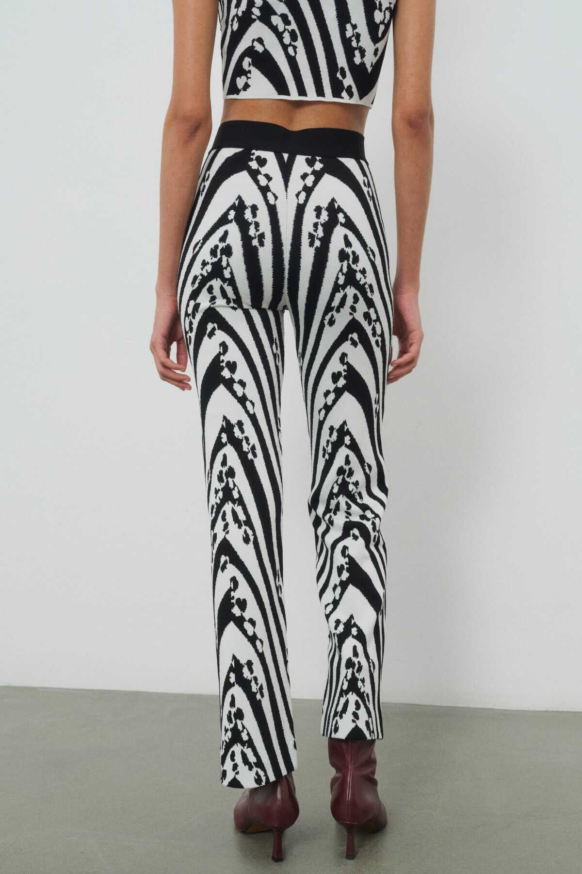 Black and White Patterned Women's Pants