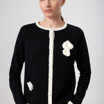 Black and White Rose Appliqué Women's Cardigan