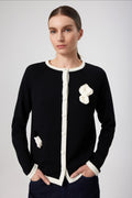 Black and White Rose Appliqué Women's Cardigan