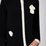 Black and White Rose Appliqué Women's Cardigan