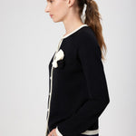 Black and White Rose Appliqué Women's Cardigan