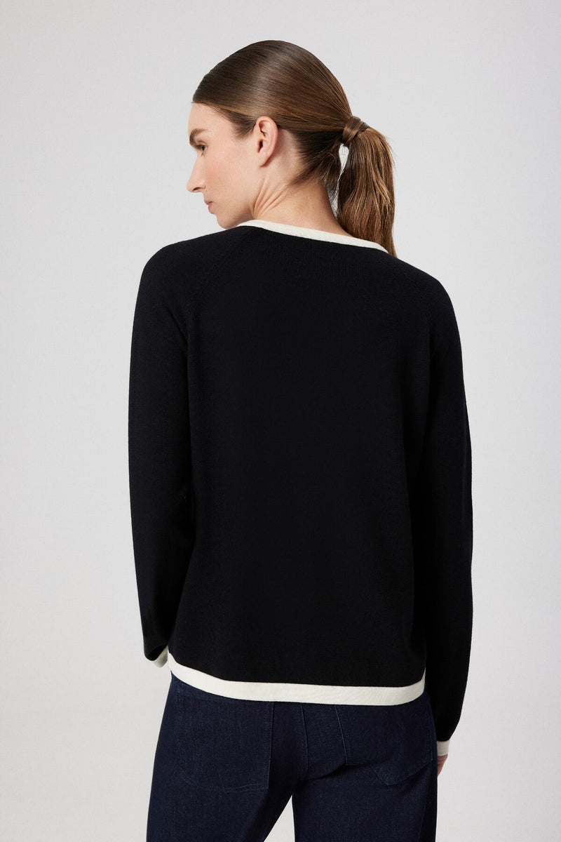 Black and White Rose Appliqué Women's Cardigan