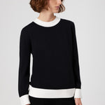 Black and White Long-Sleeved Women's Sweater with Collar