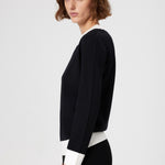 Black and White Long-Sleeved Women's Sweater with Collar