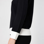 Black and White Long-Sleeved Women's Sweater with Collar