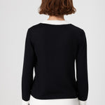 Black and White Long-Sleeved Women's Sweater with Collar