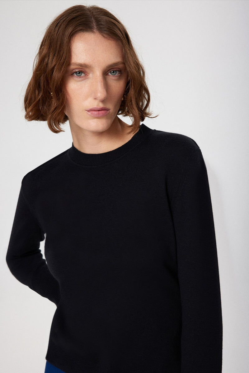 Black Crew Neck Basic Women's Sweater