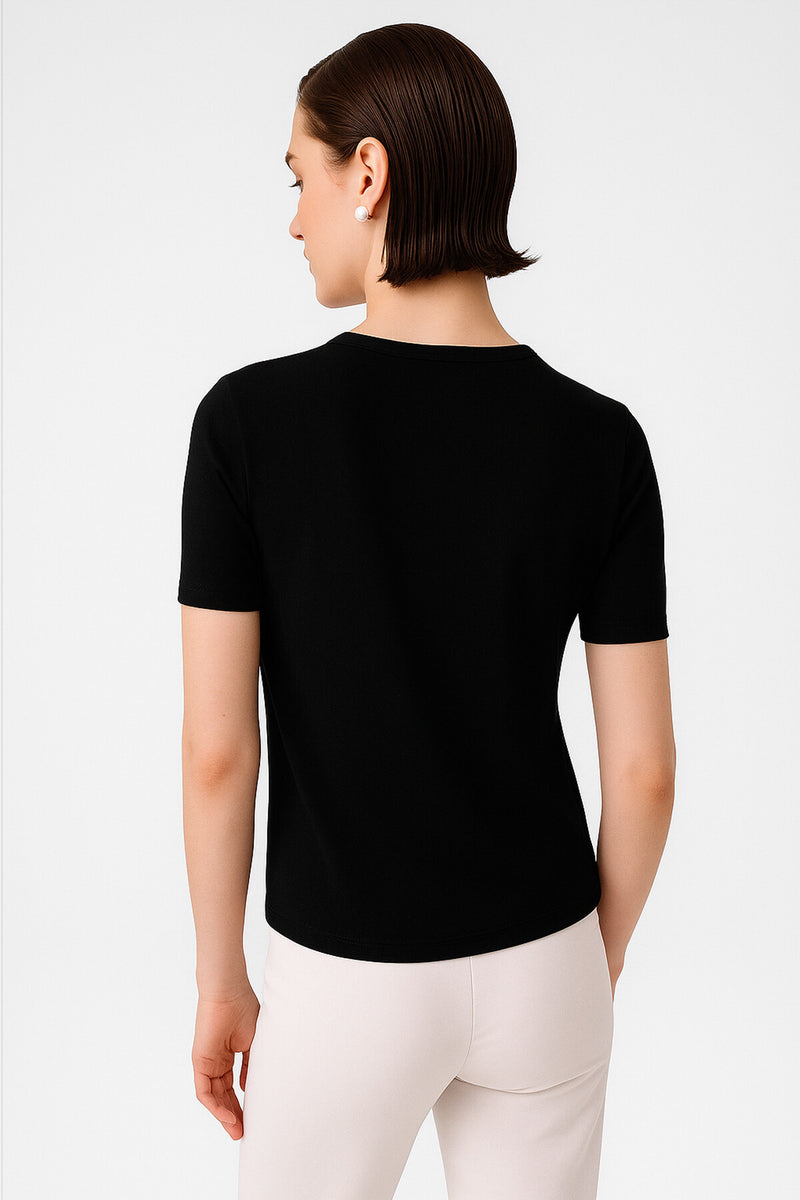 Black Bike Neck Short Sleeve Women's Sweater
