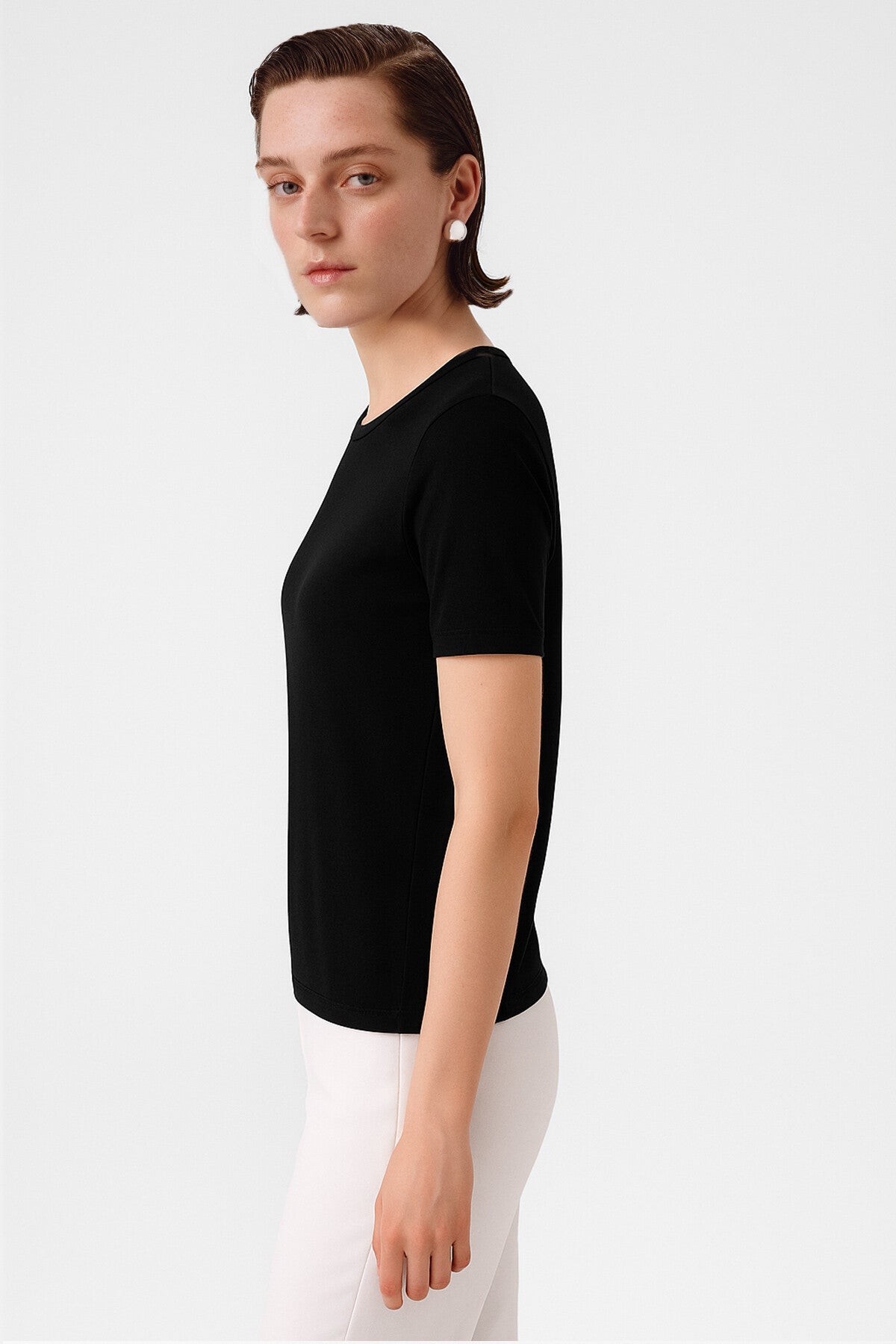 Black Bike Neck Short Sleeve Women's Sweater