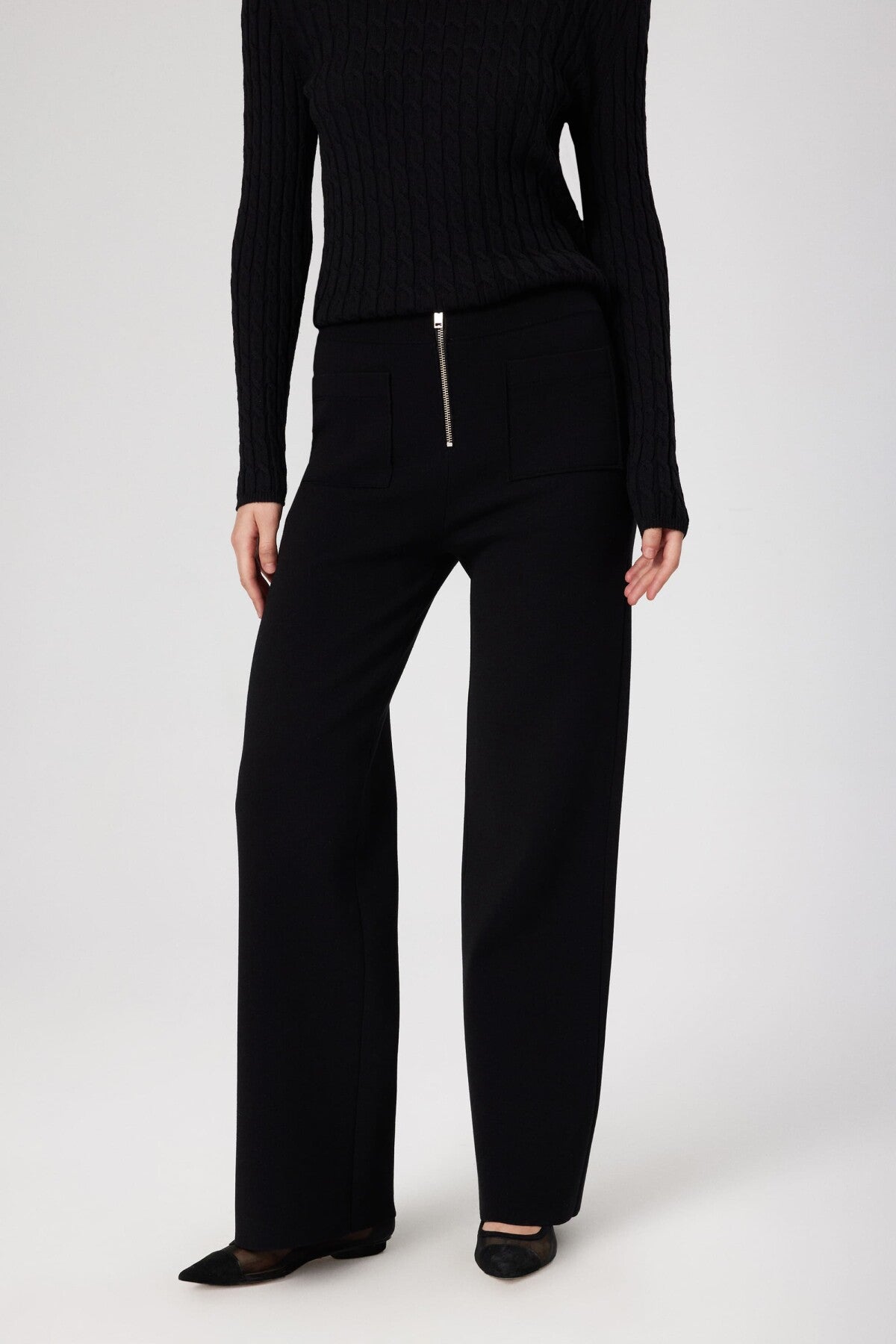 Black Detailed Zippered Women's Pants