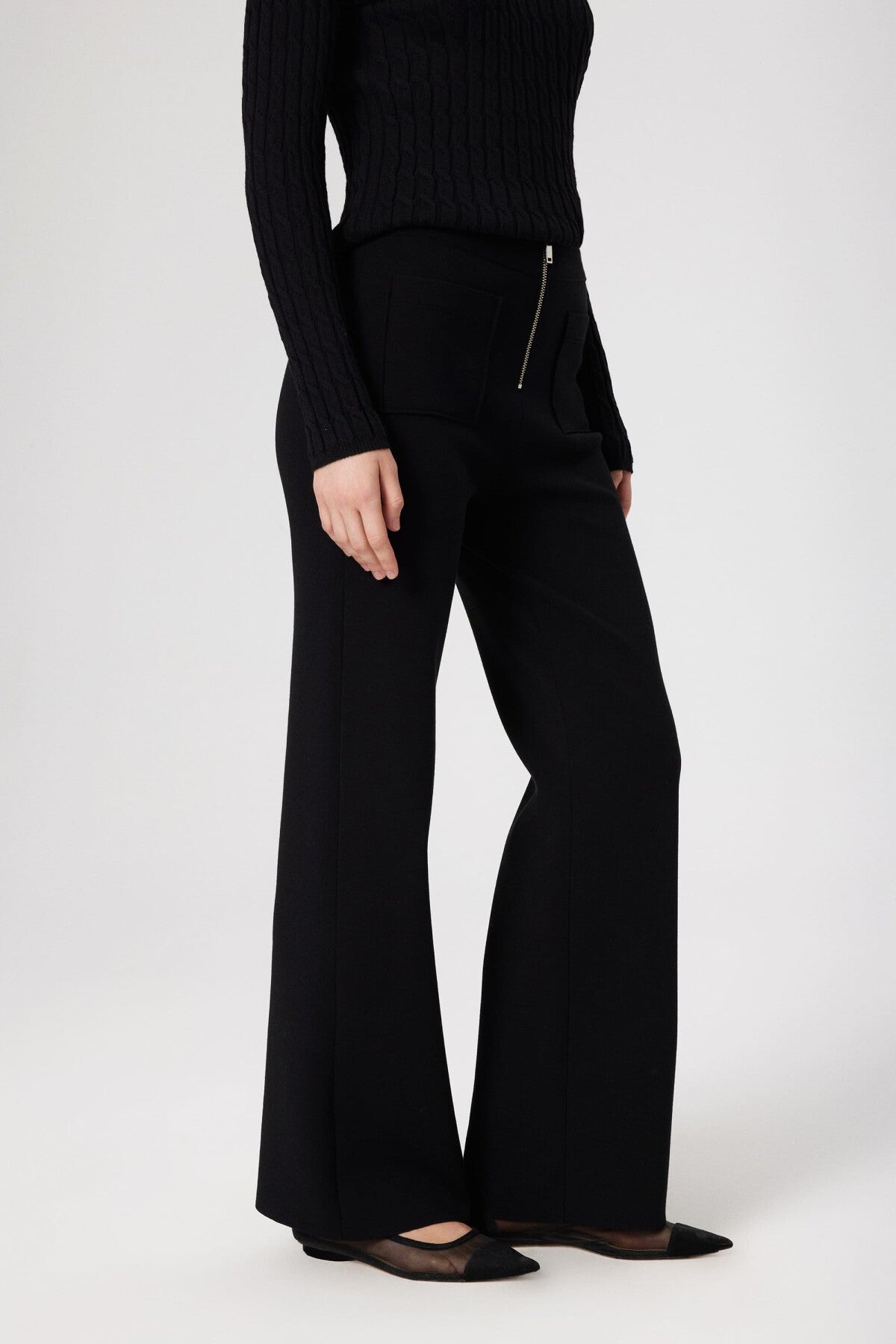 Black Detailed Zippered Women's Pants