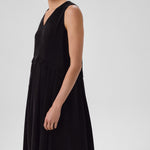 Black Pleated Sleeveless Long Dress