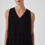 Black Pleated Sleeveless Long Dress