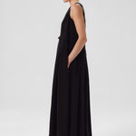 Black Pleated Sleeveless Long Dress