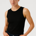 Black Ribbed Sleeveless Women's Athletic Top