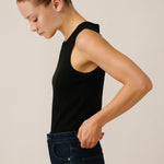 Black Ribbed Sleeveless Women's Athletic Top