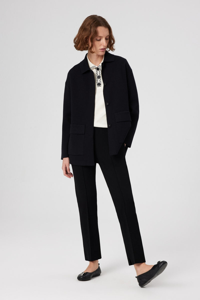 Black Shirt Collar Pocket Detail Women's Jacket