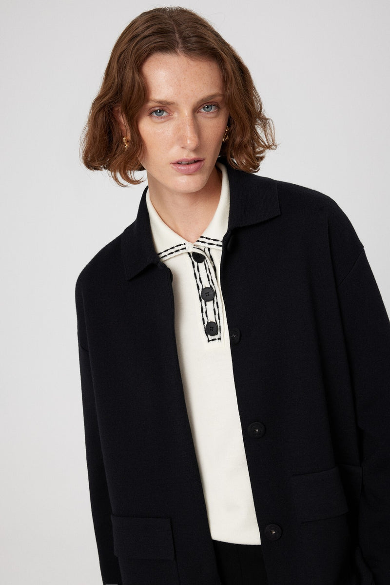 Black Shirt Collar Pocket Detail Women's Jacket