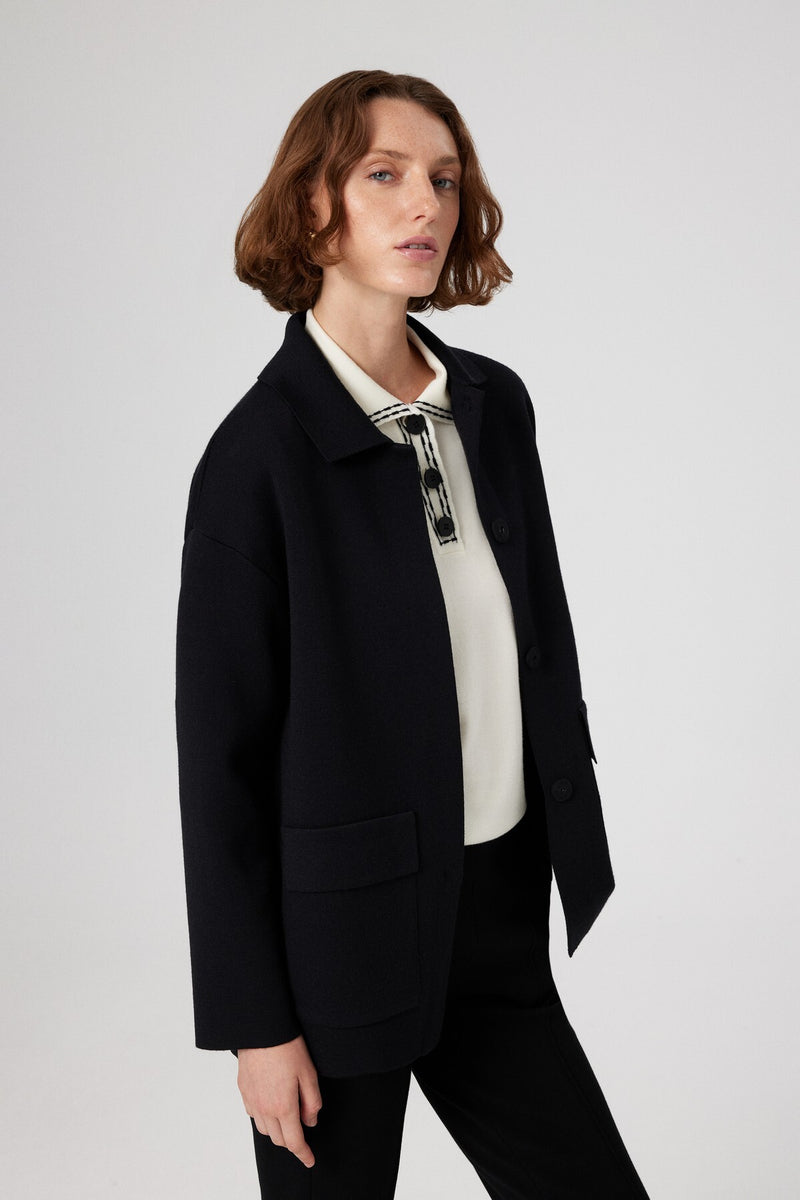 Black Shirt Collar Pocket Detail Women's Jacket