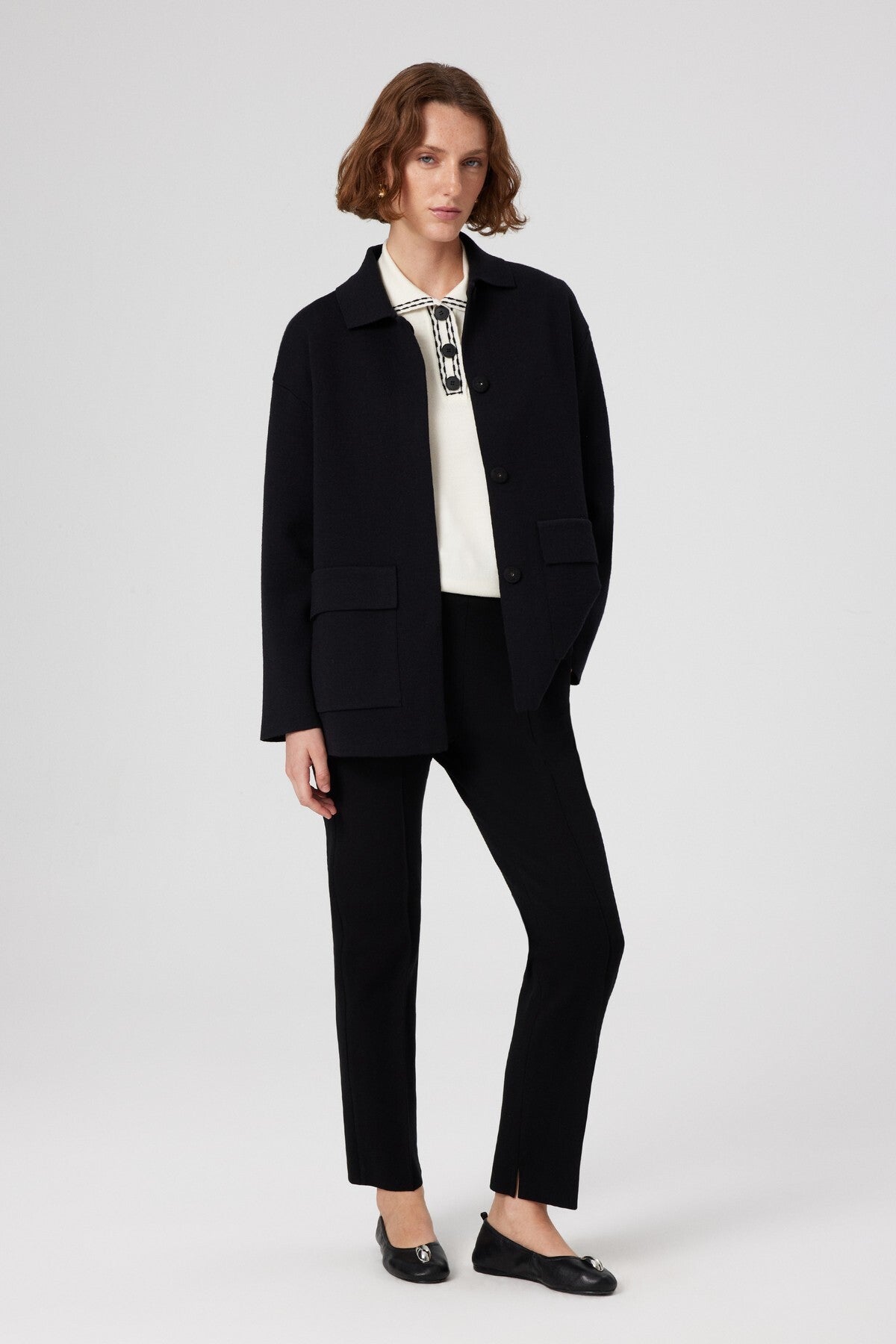 Black Shirt Collar Pocket Detail Women's Jacket