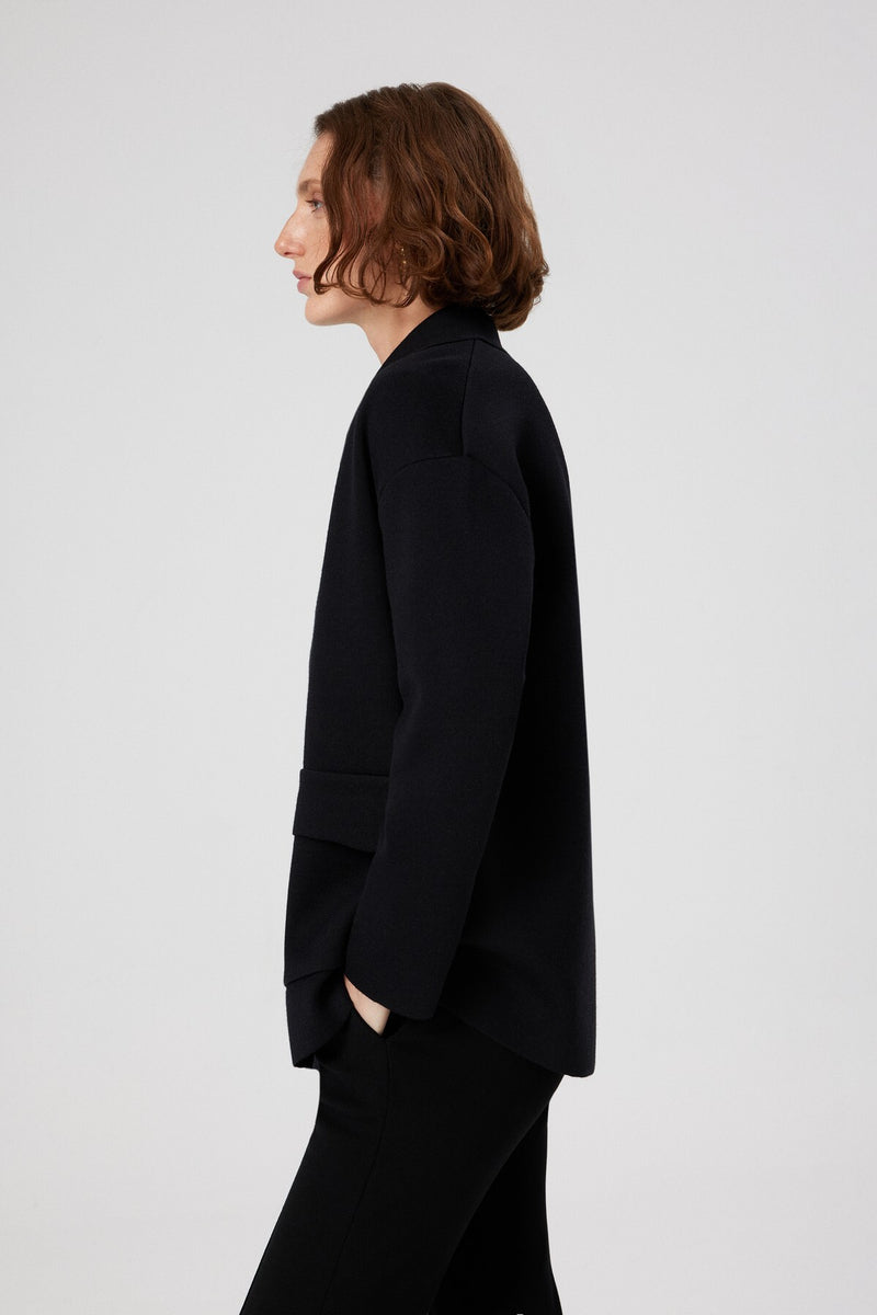 Black Shirt Collar Pocket Detail Women's Jacket