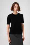 Black Pearl Detailed Short Sleeve Women's Sweater