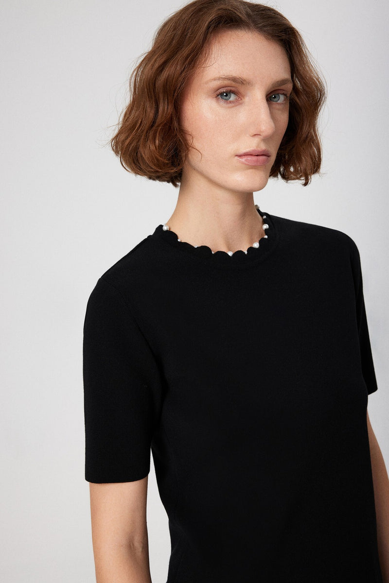 Black Pearl Detailed Short Sleeve Women's Sweater