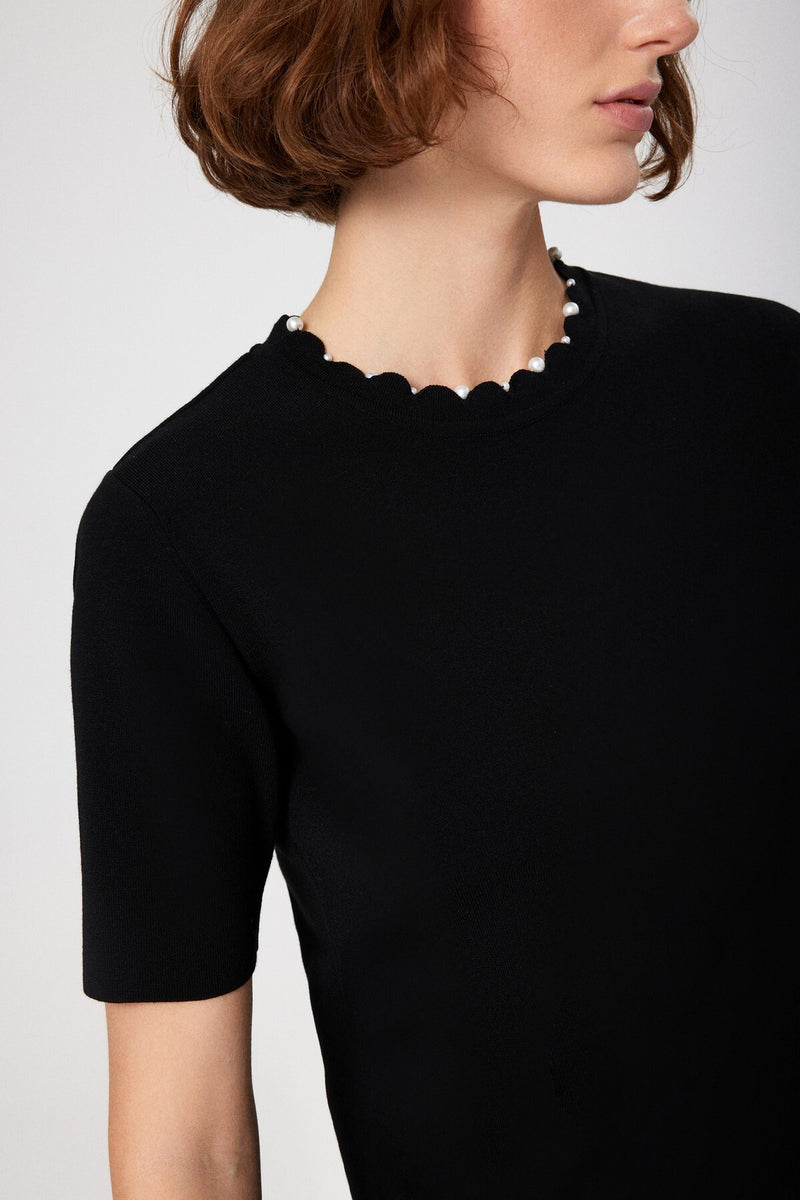 Black Pearl Detailed Short Sleeve Women's Sweater