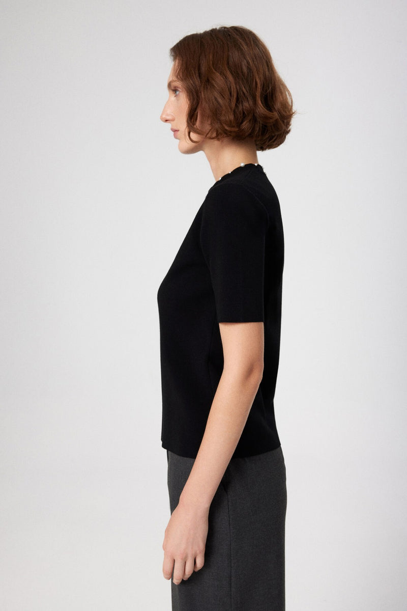 Black Pearl Detailed Short Sleeve Women's Sweater