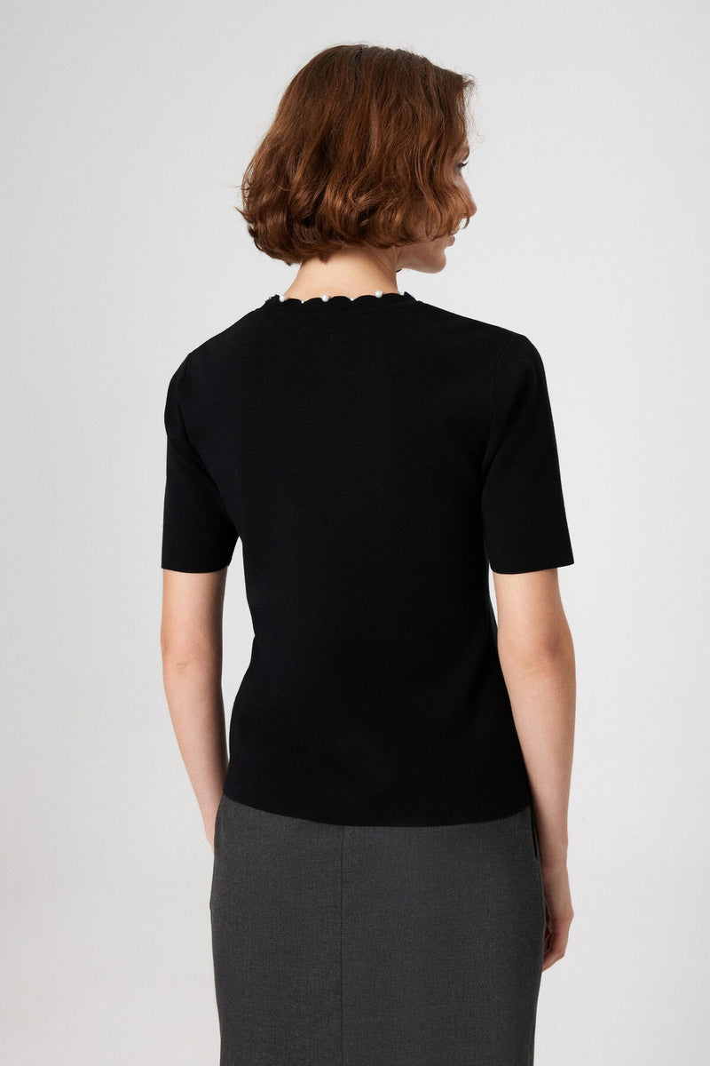 Black Pearl Detailed Short Sleeve Women's Sweater