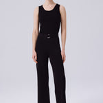Women's Wide-Leg Pants with Black Belt Detail
