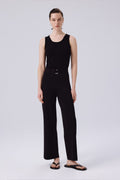 Women's Wide-Leg Pants with Black Belt Detail