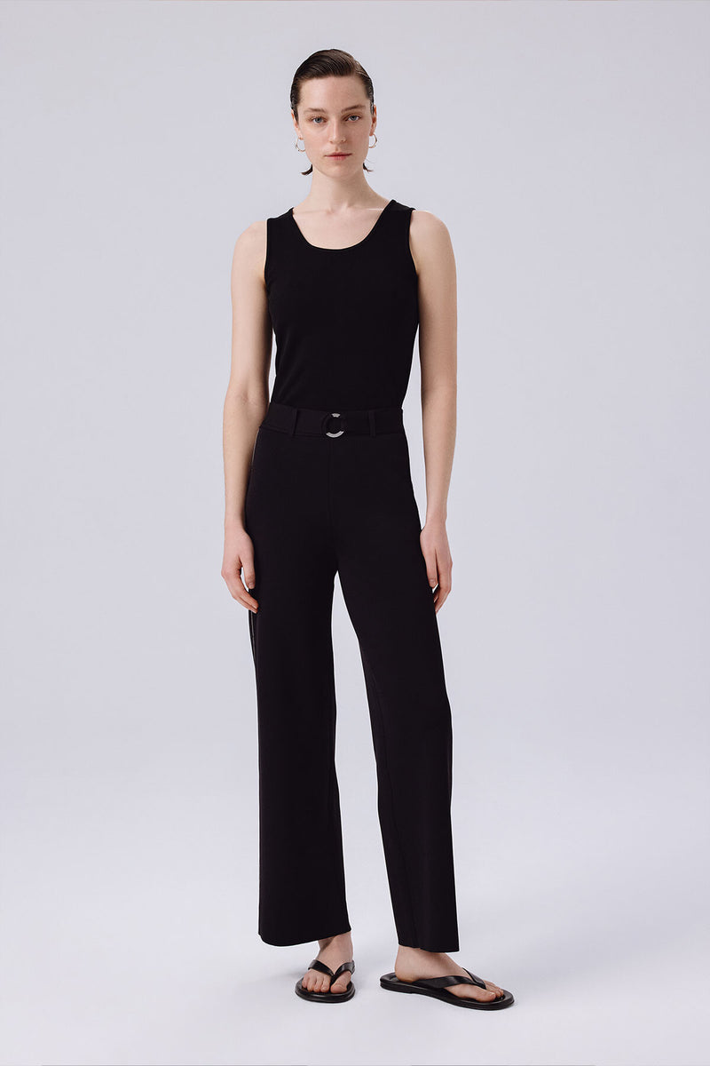 Women's Wide-Leg Pants with Black Belt Detail