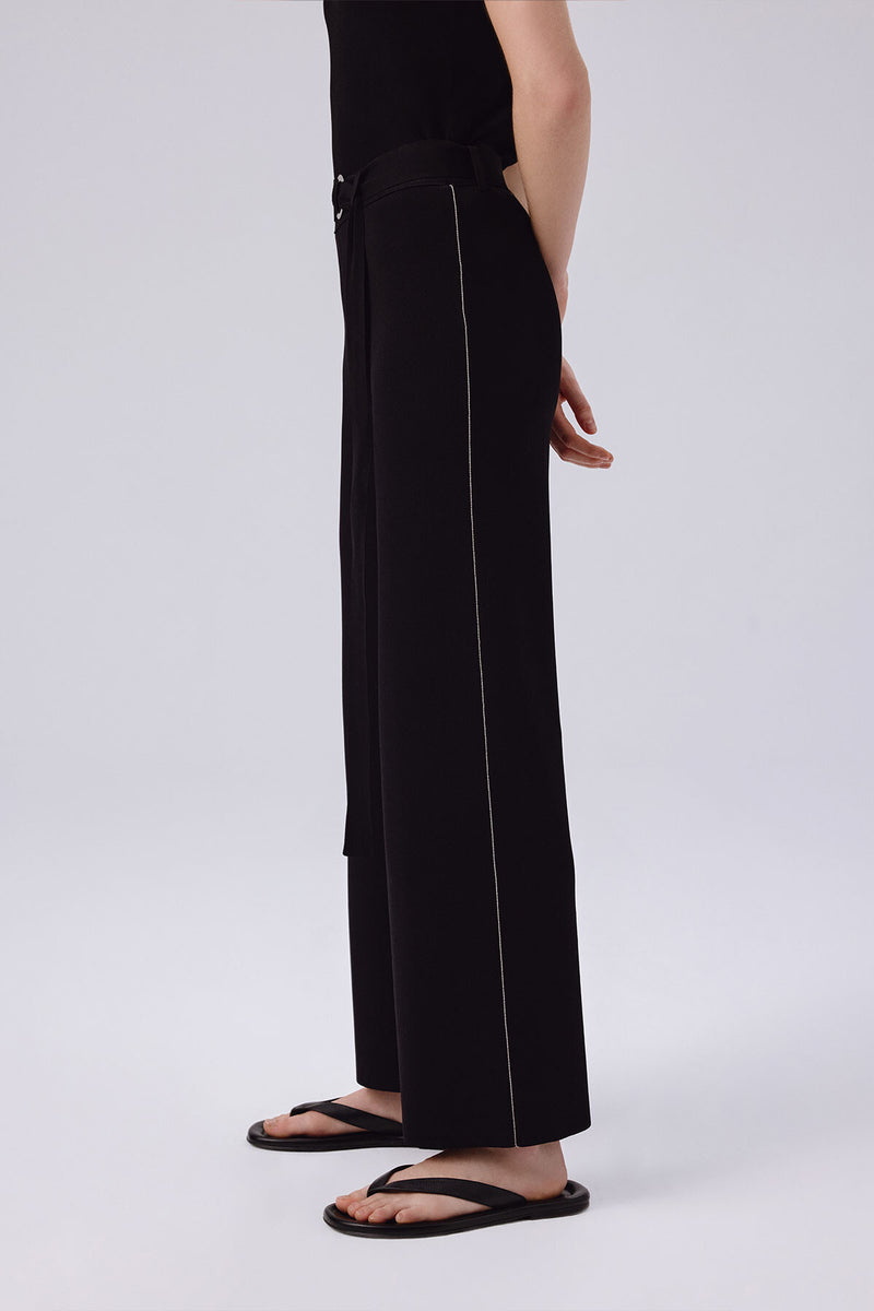 Women's Wide-Leg Pants with Black Belt Detail