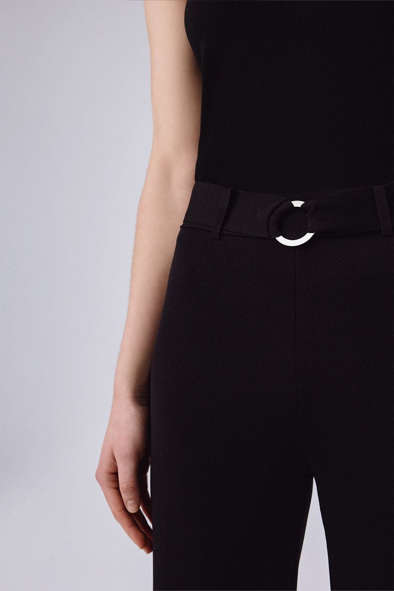 Women's Wide-Leg Pants with Black Belt Detail