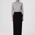 Long Skirt with Black Belt and Slit Detail