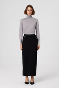 Long Skirt with Black Belt and Slit Detail