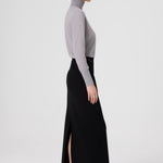 Long Skirt with Black Belt and Slit Detail
